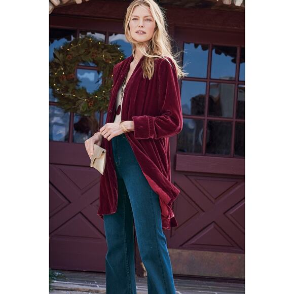 Soft Surroundings Women's Red Aria Velvet Long Sleeves Jacket Size XS - Picture 4 of 11